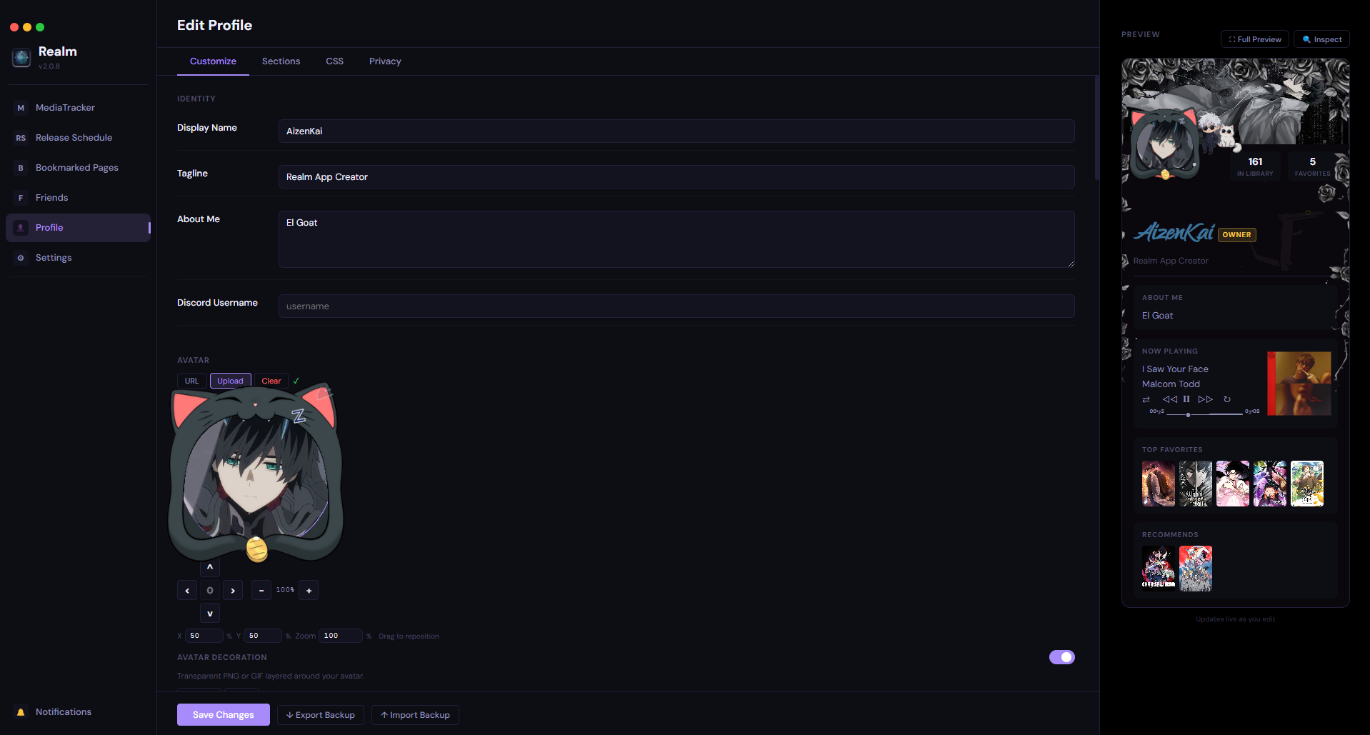 Realm profile view