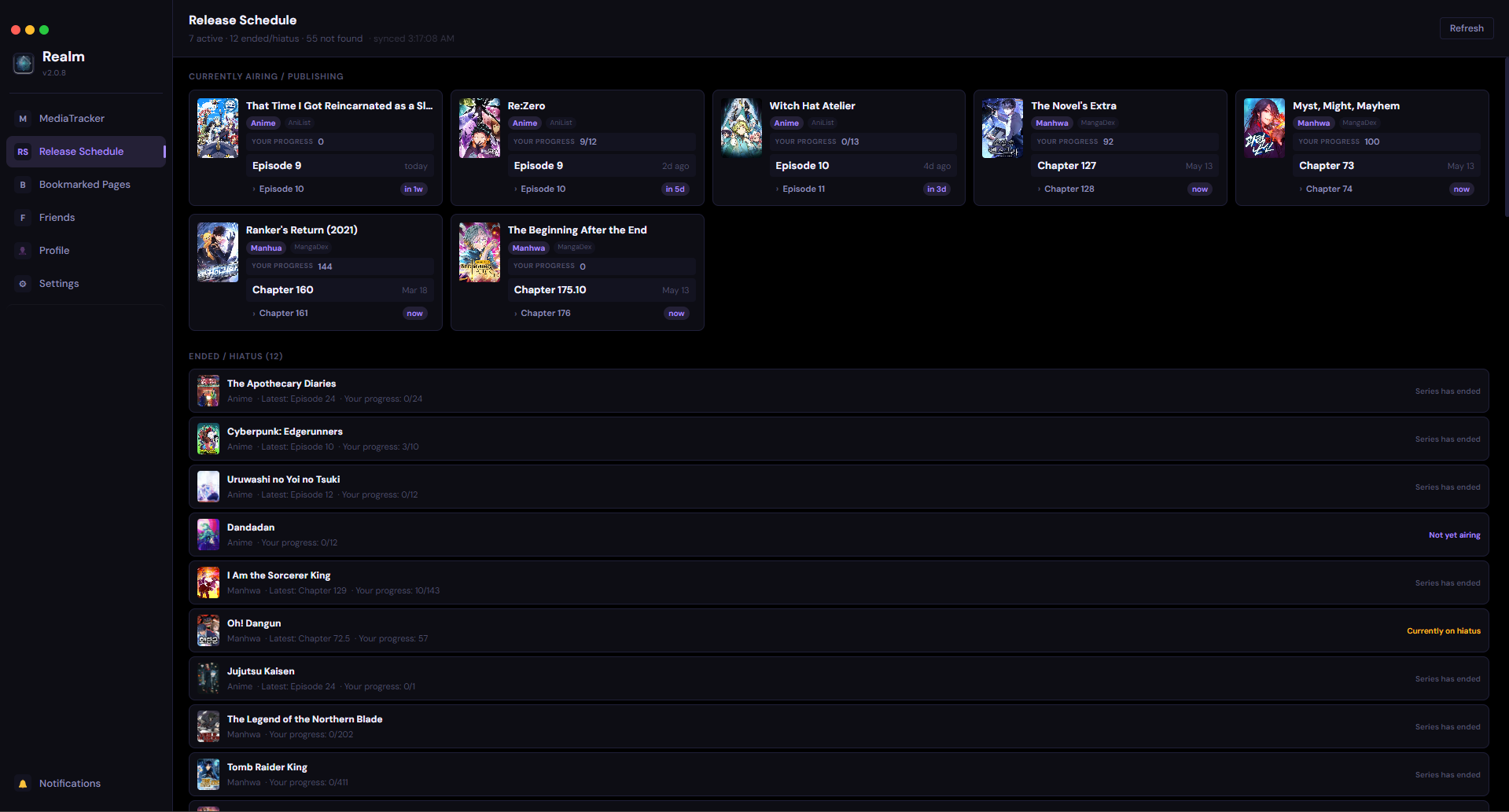 Realm release schedule view